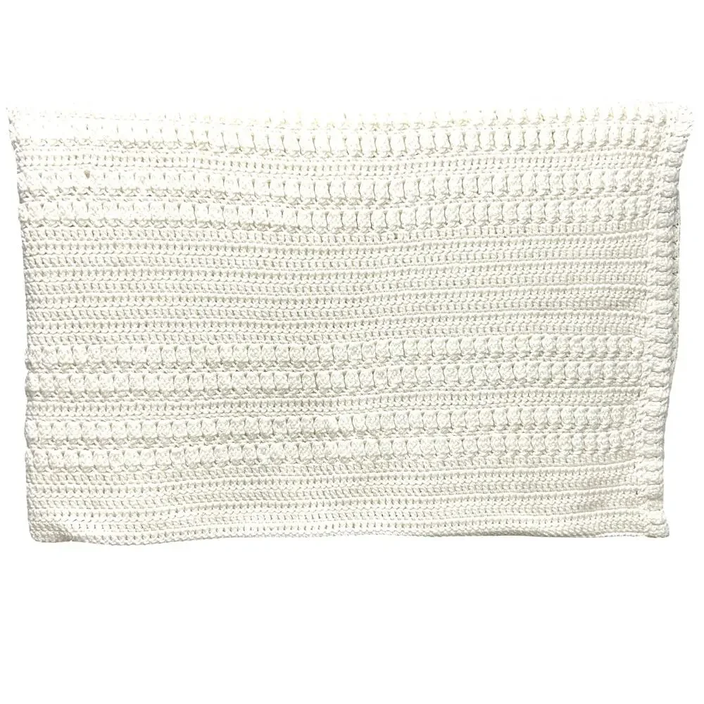 Handmade Crochet Knit Solid White Afghan 62x76‎